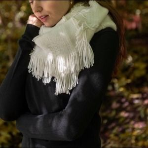 INC Raschel-Knit Ivory Cream Loop Fringe Scarf